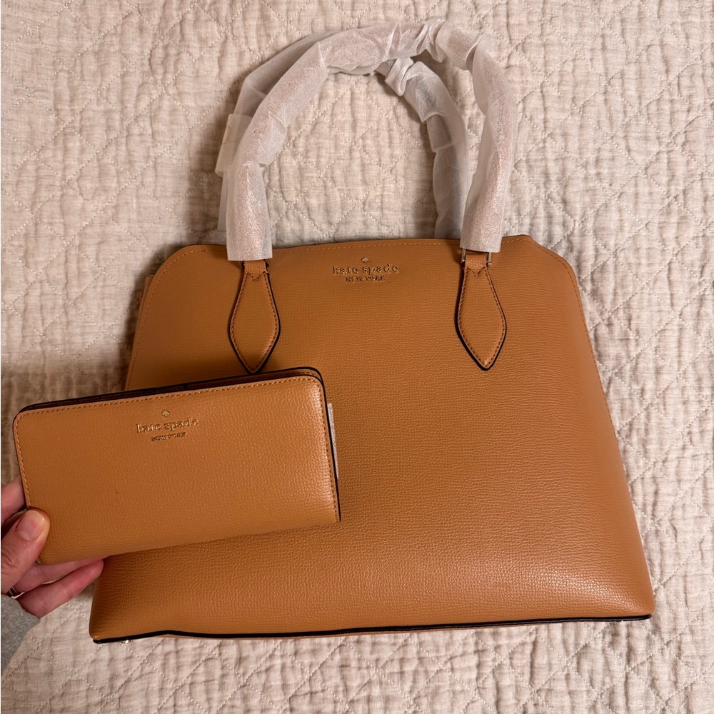 Kate Spade Purse and matching wallet in Brown- Large Satchel in classic saddle